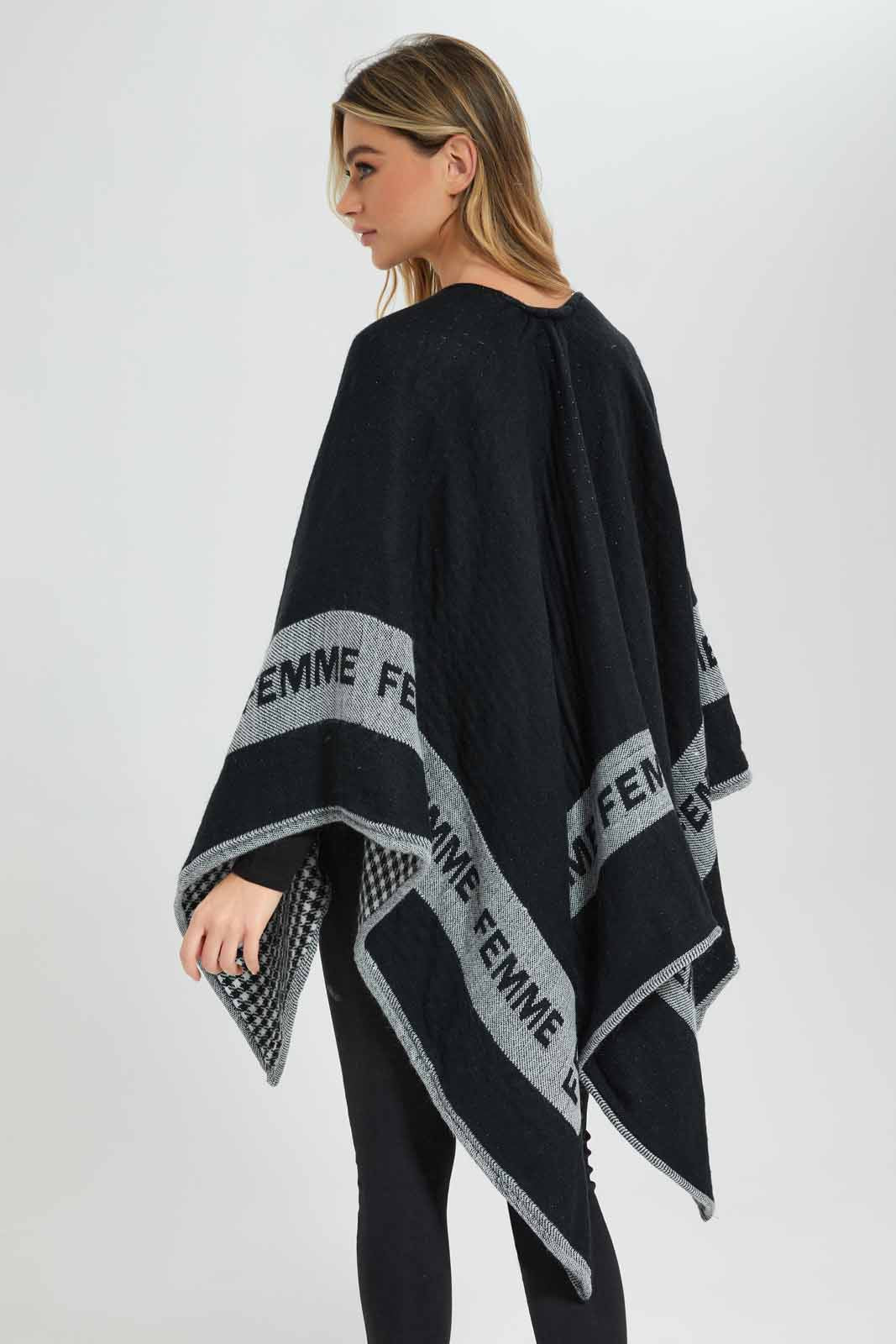 Redtag-Black-Grey-Houndstooth-Reversible-Poncho-Category:Cardigans,-Colour:Assorted,-Deals:New-In,-EHW,-Filter:Women's-Clothing,-New-In-Women-APL,-Non-Sale,-Section:Women,-W22B,-Women-Cardigans-Women's-
