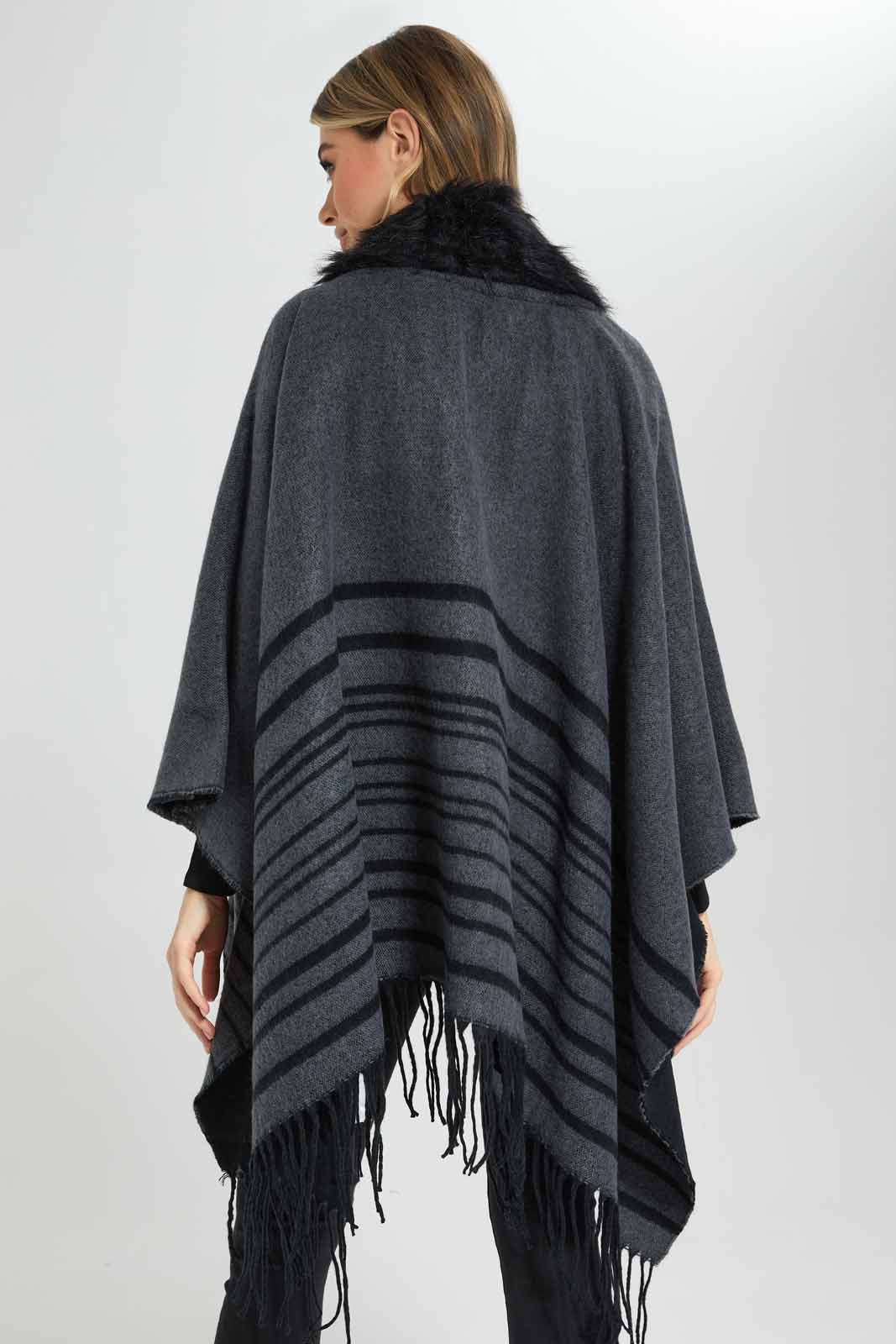 Redtag-High-Neck-Fur-Poncho-Category:Cardigans,-Colour:Assorted,-Deals:New-In,-EHW,-Filter:Women's-Clothing,-New-In-Women-APL,-Non-Sale,-Section:Women,-W22B,-Women-Cardigans-Women's-