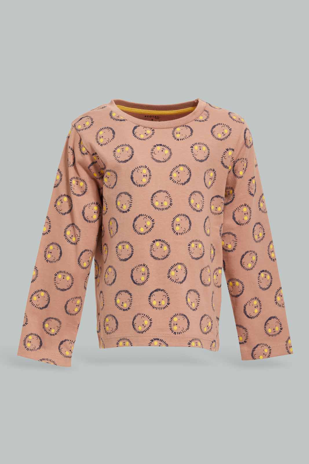 Redtag-Rust-Aop-hedgehog-Ls-Tshirt-Category:T-Shirts,-Colour:Orange,-Deals:New-In,-Dept:Boys,-Filter:Infant-Boys-(3-to-24-Mths),-INB-T-Shirts,-New-In-INB-APL,-Non-Sale,-Section:Boys-(0-to-14Yrs),-TBL,-W22B-Infant-Boys-3 to 24 Months