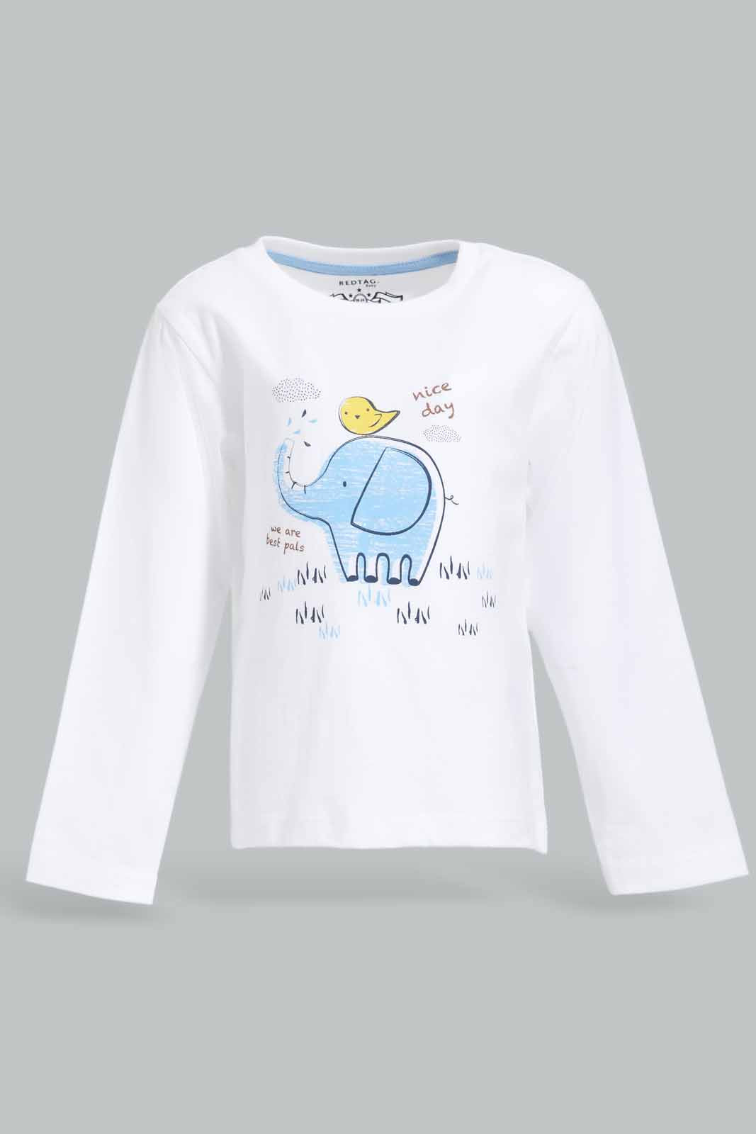 Redtag-White-Elephant-Ls-Tshirt-Category:T-Shirts,-Colour:White,-Deals:New-In,-Dept:Boys,-Filter:Infant-Boys-(3-to-24-Mths),-INB-T-Shirts,-New-In-INB-APL,-Non-Sale,-Section:Boys-(0-to-14Yrs),-TBL,-W22B-Infant-Boys-3 to 24 Months