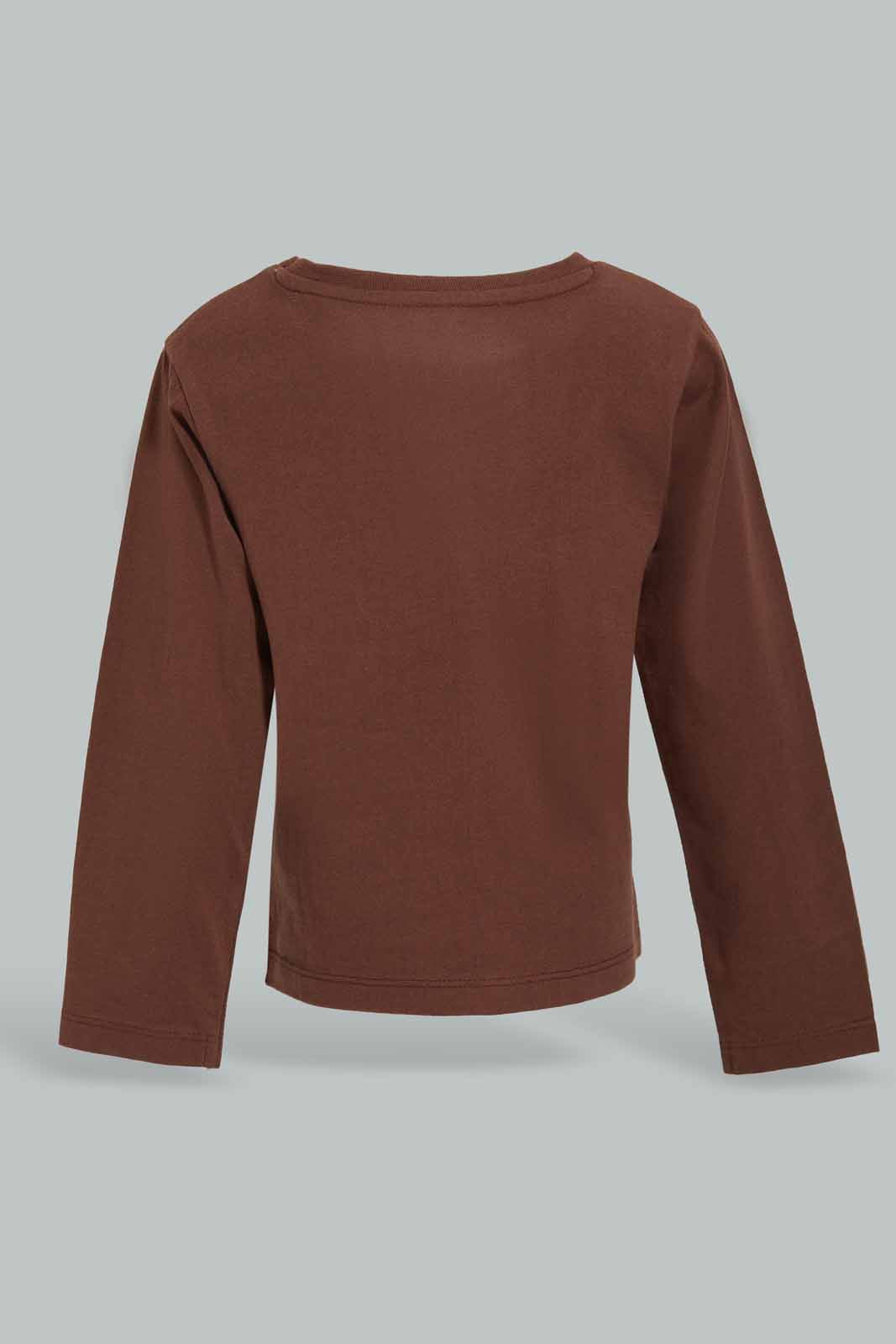 Redtag-brown-Hello-Hedgehog-Ls-Tshirt-Category:T-Shirts,-Colour:Brown,-Deals:New-In,-Dept:Boys,-Filter:Infant-Boys-(3-to-24-Mths),-INB-T-Shirts,-New-In-INB-APL,-Non-Sale,-Section:Boys-(0-to-14Yrs),-TBL,-W22B-Infant-Boys-3 to 24 Months