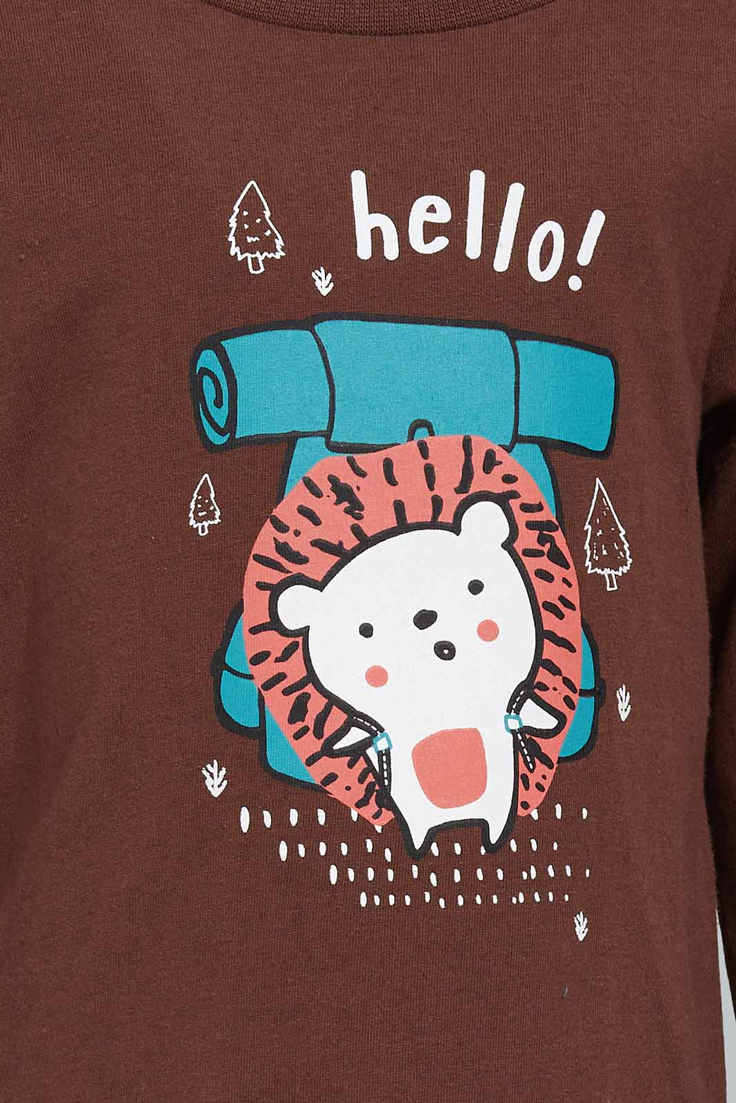 Redtag-brown-Hello-Hedgehog-Ls-Tshirt-Category:T-Shirts,-Colour:Brown,-Deals:New-In,-Dept:Boys,-Filter:Infant-Boys-(3-to-24-Mths),-INB-T-Shirts,-New-In-INB-APL,-Non-Sale,-Section:Boys-(0-to-14Yrs),-TBL,-W22B-Infant-Boys-3 to 24 Months