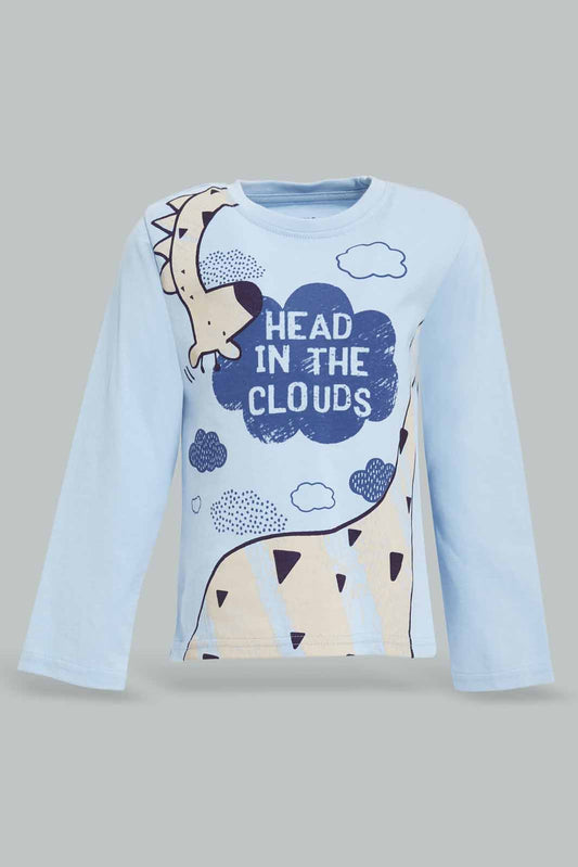 Redtag-Blue-Giraffe-Head-in-the-Clouds-Tbl-Ls-T-Shirt-Category:T-Shirts,-Colour:Blue,-Deals:New-In,-Dept:Boys,-Filter:Infant-Boys-(3-to-24-Mths),-INB-T-Shirts,-New-In-INB-APL,-Non-Sale,-Section:Boys-(0-to-14Yrs),-TBL,-W22B-Infant-Boys-3 to 24 Months