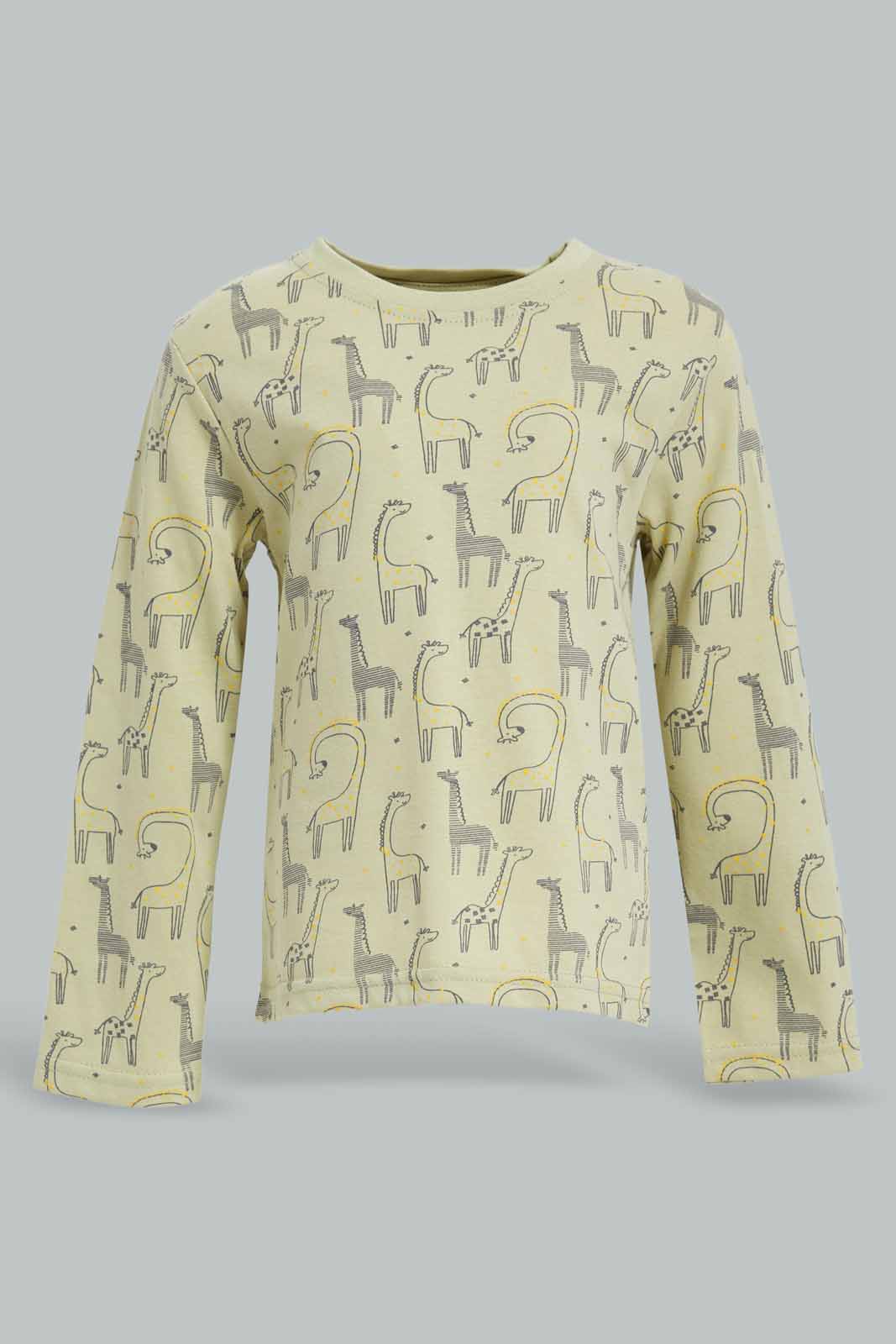 Redtag-Aop-Green-Giraffe-Jungle-Tbl-Ls-T-Shirt-Category:T-Shirts,-Colour:Green,-Deals:New-In,-Dept:Boys,-Filter:Infant-Boys-(3-to-24-Mths),-INB-T-Shirts,-New-In-INB-APL,-Non-Sale,-Section:Boys-(0-to-14Yrs),-TBL,-W22B-Infant-Boys-3 to 24 Months