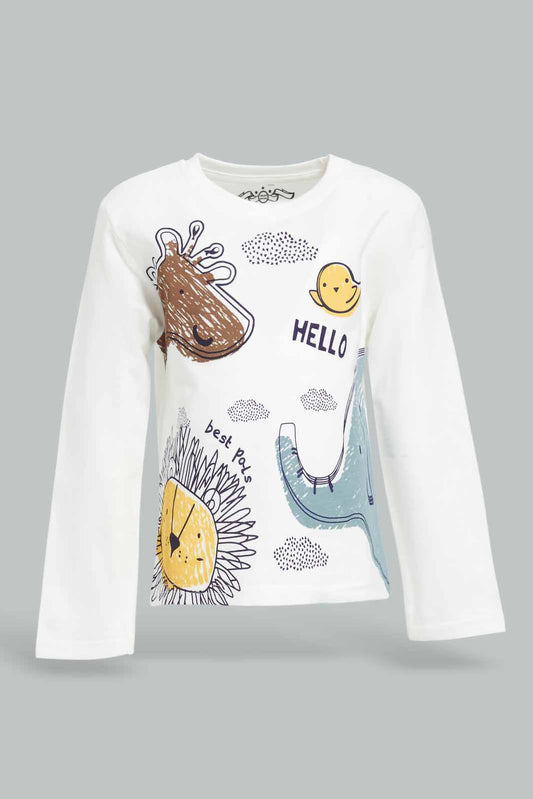 Redtag-Ecru-Elephant-Tbl-Ls-T-Shirt-Category:T-Shirts,-Colour:Ecru,-Deals:New-In,-Dept:Boys,-Filter:Infant-Boys-(3-to-24-Mths),-INB-T-Shirts,-New-In-INB-APL,-Non-Sale,-Section:Boys-(0-to-14Yrs),-TBL,-W22B-Infant-Boys-3 to 24 Months