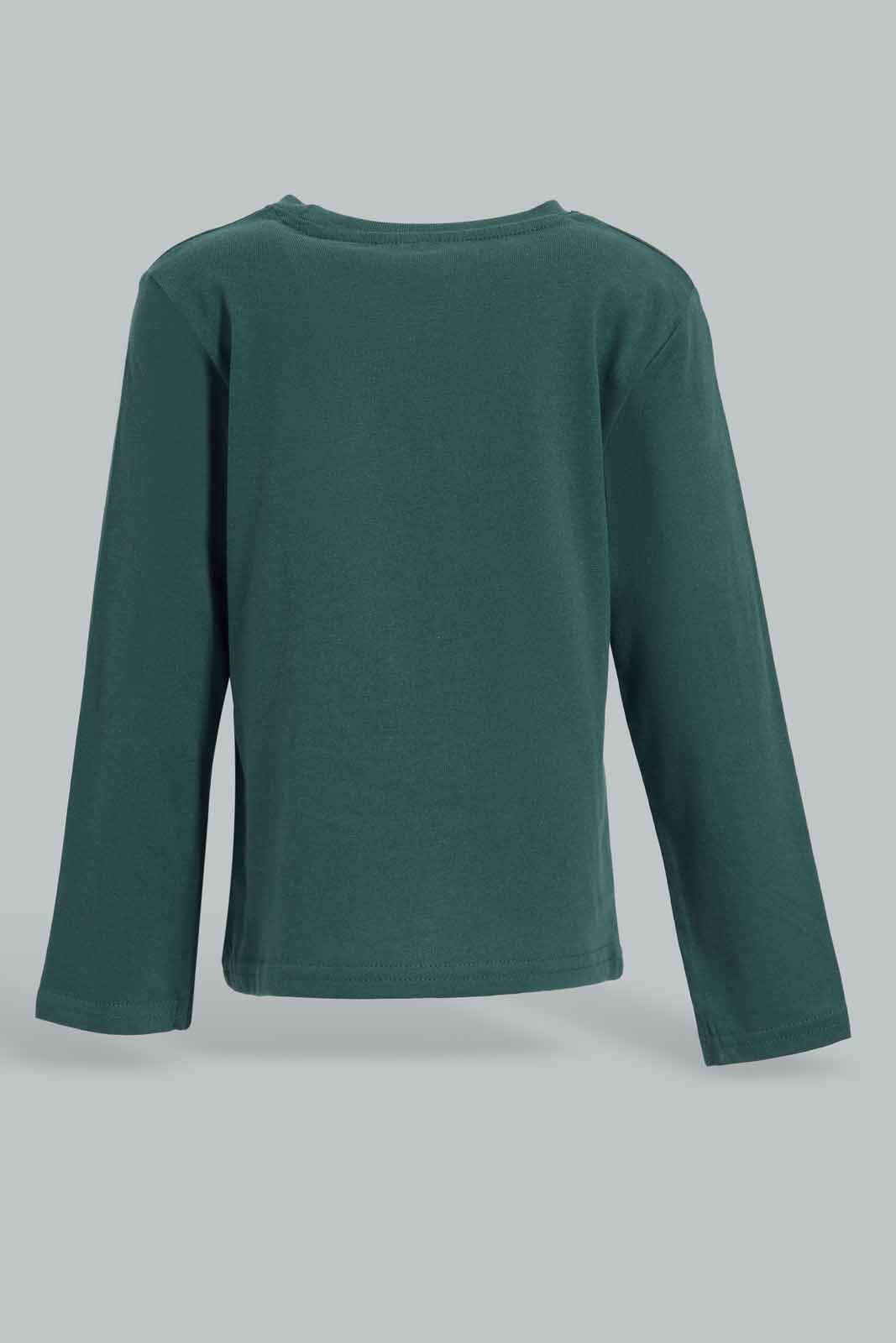 Redtag-Dark-Green-Little-Raccoon-Tbl-Ls-T-Shirt-Category:T-Shirts,-Colour:Olive,-Deals:New-In,-Dept:Boys,-Filter:Infant-Boys-(3-to-24-Mths),-INB-T-Shirts,-New-In-INB-APL,-Non-Sale,-Section:Boys-(0-to-14Yrs),-TBL,-W22B-Infant-Boys-3 to 24 Months