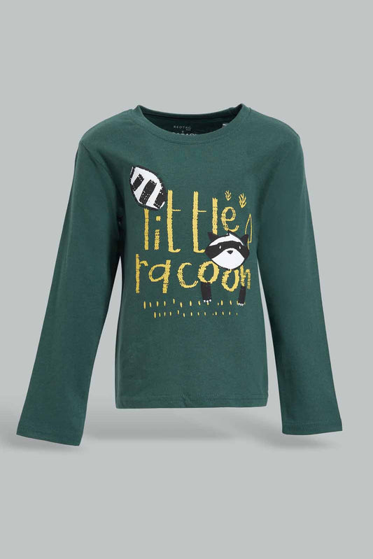 Redtag-Dark-Green-Little-Raccoon-Tbl-Ls-T-Shirt-Category:T-Shirts,-Colour:Olive,-Deals:New-In,-Dept:Boys,-Filter:Infant-Boys-(3-to-24-Mths),-INB-T-Shirts,-New-In-INB-APL,-Non-Sale,-Section:Boys-(0-to-14Yrs),-TBL,-W22B-Infant-Boys-3 to 24 Months