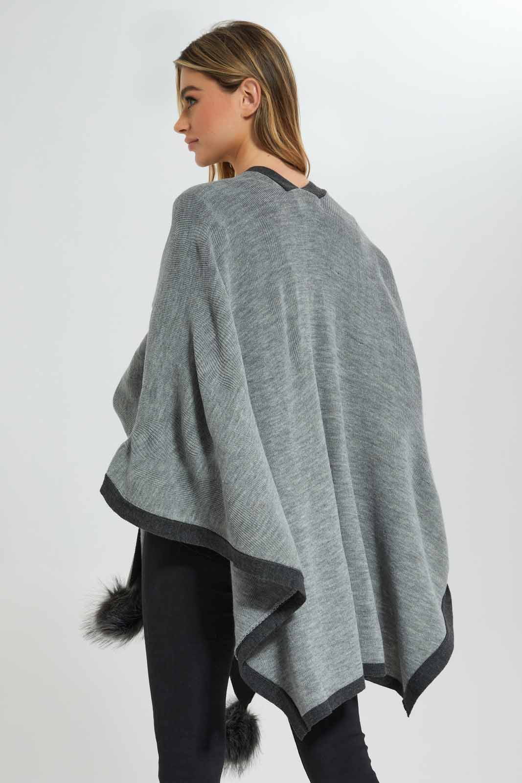 Redtag-Mid-Grey-Contrast-Panel-Ponchos-Category:Cardigans,-Colour:Grey,-Deals:New-In,-EHW,-Filter:Women's-Clothing,-New-In-Women-APL,-Non-Sale,-Section:Women,-W22B,-Women-Cardigans-Women's-