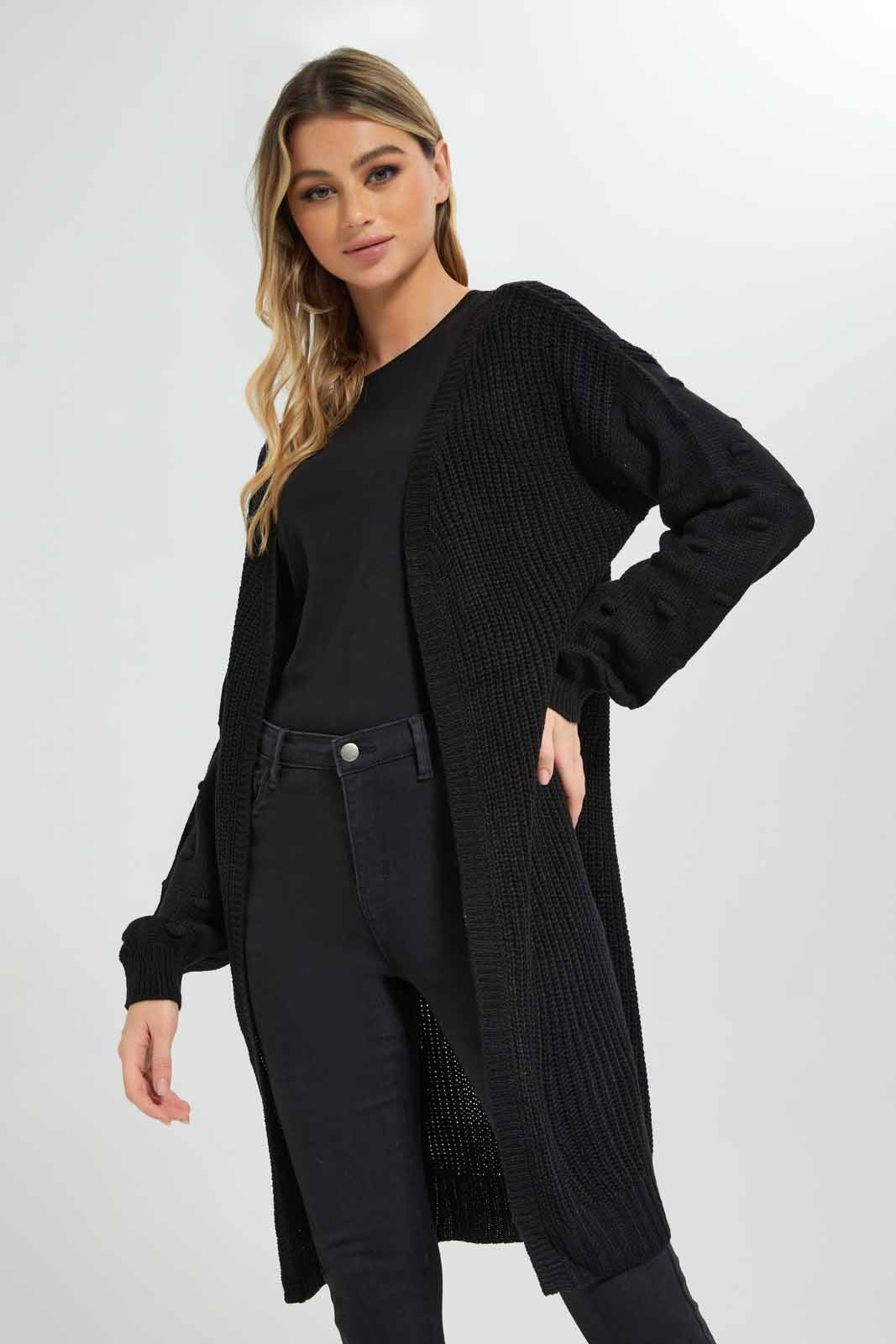 Redtag-Black-High-Neck-Cable-Knit-Ponho-Category:Pullovers,-Colour:Black,-Deals:New-In,-EHW,-Filter:Women's-Clothing,-New-In-Women-APL,-Non-Sale,-Section:Women,-W22B,-Women-Pullovers-Women's-