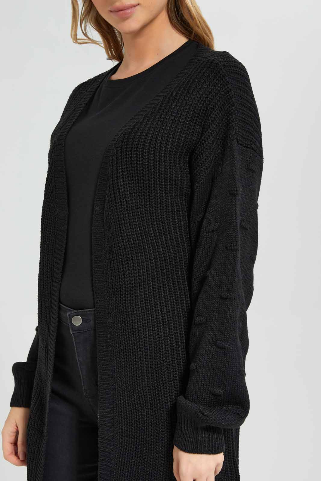 Redtag-Black-High-Neck-Cable-Knit-Ponho-Category:Pullovers,-Colour:Black,-Deals:New-In,-EHW,-Filter:Women's-Clothing,-New-In-Women-APL,-Non-Sale,-Section:Women,-W22B,-Women-Pullovers-Women's-