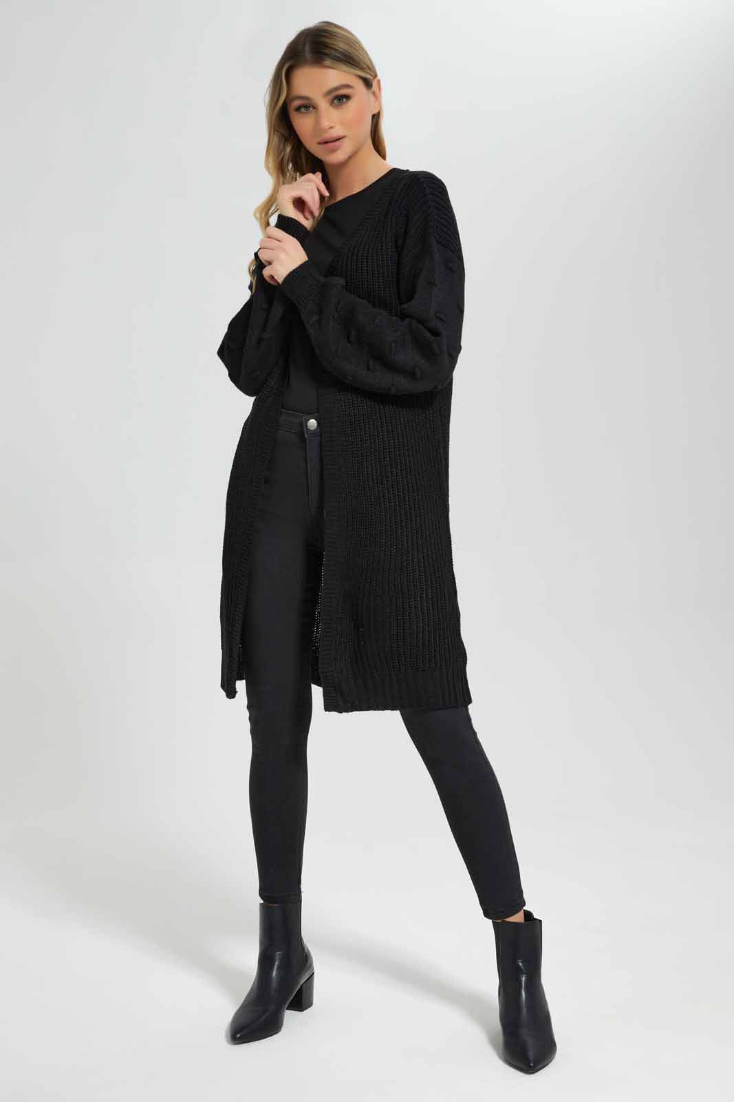 Redtag-Black-High-Neck-Cable-Knit-Ponho-Category:Pullovers,-Colour:Black,-Deals:New-In,-EHW,-Filter:Women's-Clothing,-New-In-Women-APL,-Non-Sale,-Section:Women,-W22B,-Women-Pullovers-Women's-