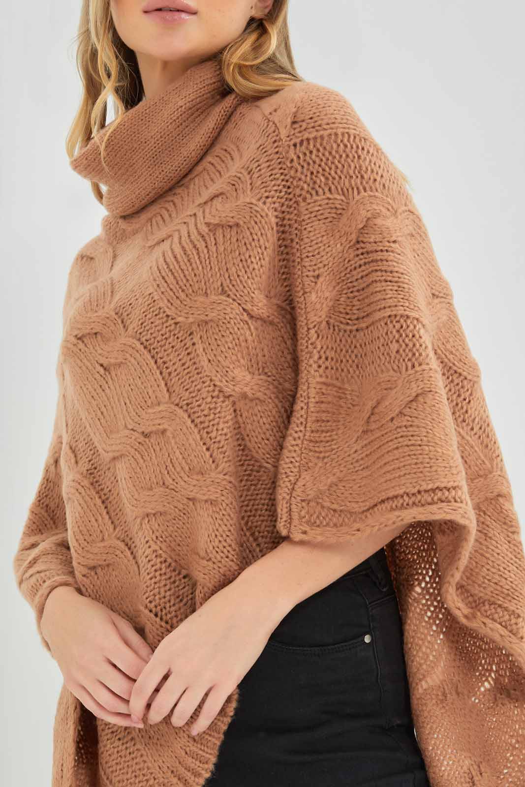 Redtag-Ivory-High-Neck-Cable-Knit-Ponho-Category:Pullovers,-Colour:Ivory,-Deals:New-In,-EHW,-Filter:Women's-Clothing,-New-In-Women-APL,-Non-Sale,-Section:Women,-W22B,-Women-Pullovers-Women's-