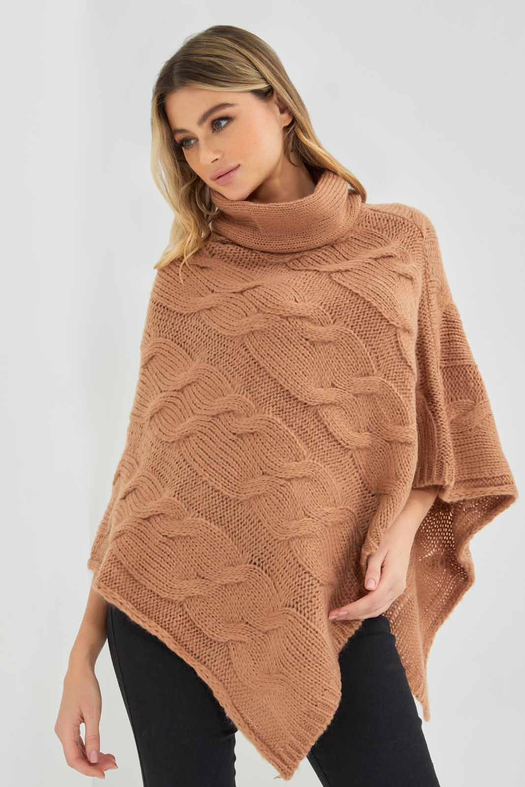 Redtag-Ivory-High-Neck-Cable-Knit-Ponho-Category:Pullovers,-Colour:Ivory,-Deals:New-In,-EHW,-Filter:Women's-Clothing,-New-In-Women-APL,-Non-Sale,-Section:Women,-W22B,-Women-Pullovers-Women's-