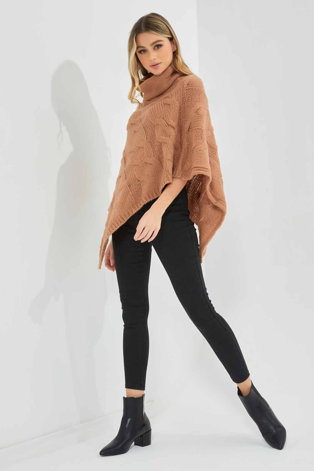 Redtag-Ivory-High-Neck-Cable-Knit-Ponho-Category:Pullovers,-Colour:Ivory,-Deals:New-In,-EHW,-Filter:Women's-Clothing,-New-In-Women-APL,-Non-Sale,-Section:Women,-W22B,-Women-Pullovers-Women's-