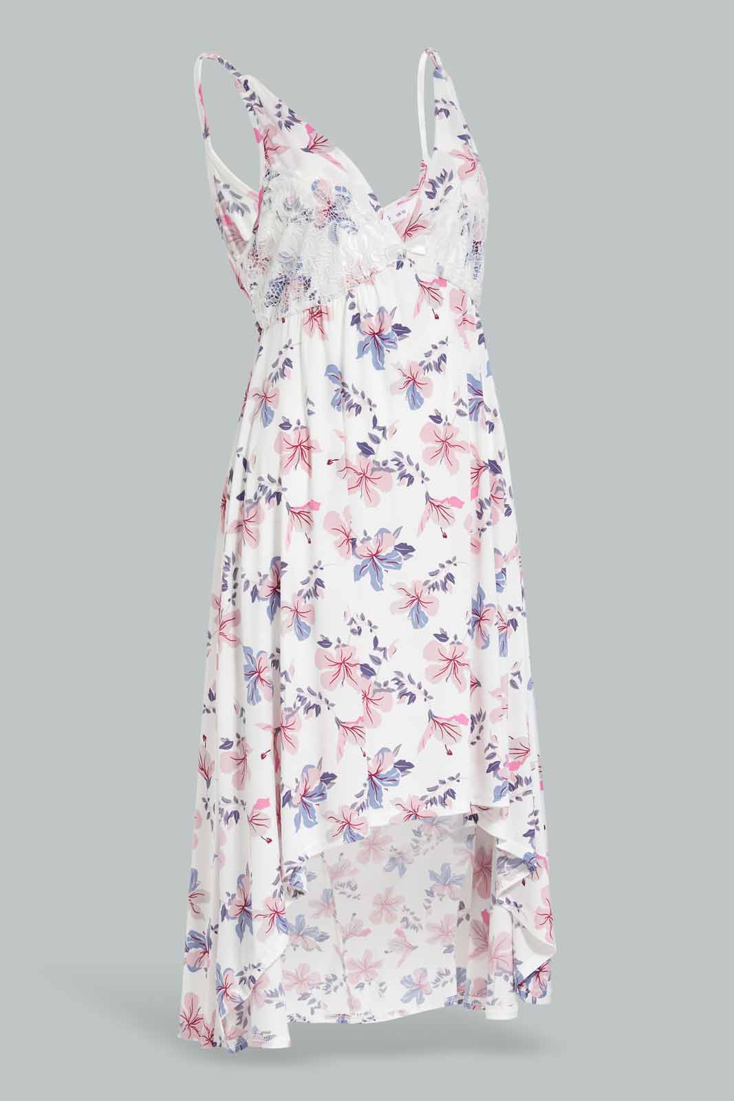 Redtag-White-Floral-Printed-Hi-Low-Chemis-Category:Chemises,-Colour:White,-Deals:New-In,-Dept:Ladieswear,-Filter:Women's-Clothing,-New-In-Women-APL,-Non-Sale,-Section:Women,-W22A,-Women-Chemises--