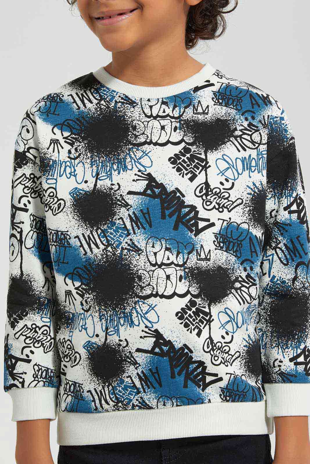 Redtag-Beige-AOP-Oversized-Sweatshirt-BOY-Sweatshirts,-Category:Sweatshirts,-Colour:Beige,-Deals:New-In,-Filter:Boys-(2-to-8-Yrs),-New-In-BOY-APL,-Non-Sale,-Section:Boys-(0-to-14Yrs),-W22B-Boys-2 to 8 Years