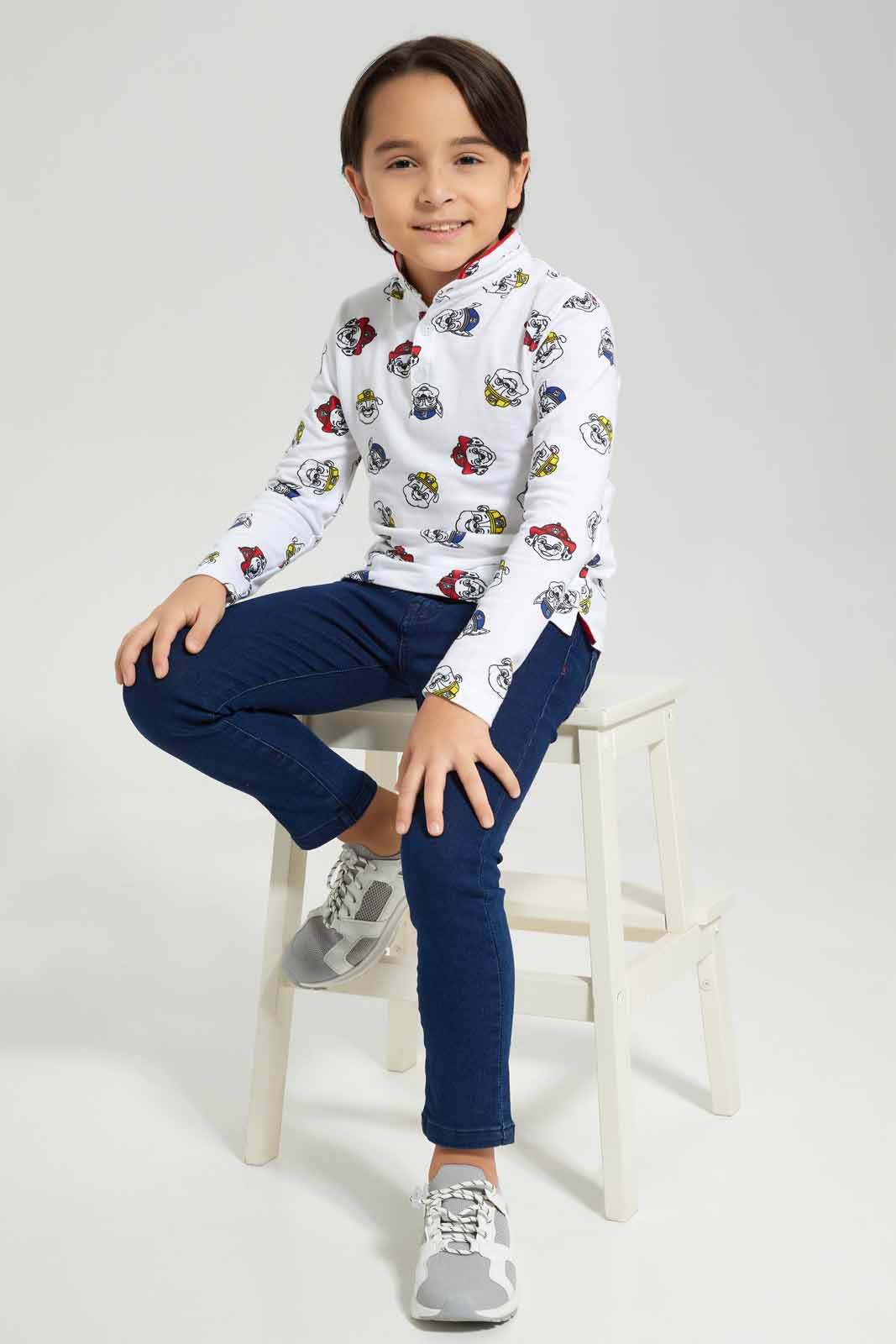 Redtag-White-Paw-Patrol-Mandarin-Collar-Long-Sleeve-Polo-BOY-Polo-T-Shirts,-Category:Polo-T-Shirts,-CHR,-Colour:White,-Deals:New-In,-Filter:Boys-(2-to-8-Yrs),-New-In-BOY-APL,-Non-Sale,-Section:Boys-(0-to-14Yrs),-TBL,-W22B-Boys-2 to 8 Years
