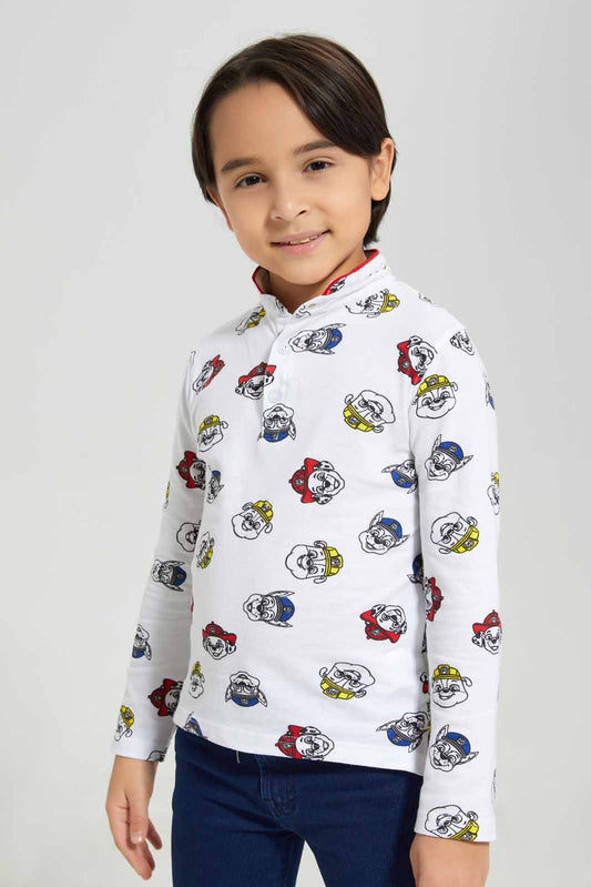 Redtag-White-Paw-Patrol-Mandarin-Collar-Long-Sleeve-Polo-BOY-Polo-T-Shirts,-Category:Polo-T-Shirts,-CHR,-Colour:White,-Deals:New-In,-Filter:Boys-(2-to-8-Yrs),-New-In-BOY-APL,-Non-Sale,-Section:Boys-(0-to-14Yrs),-TBL,-W22B-Boys-2 to 8 Years