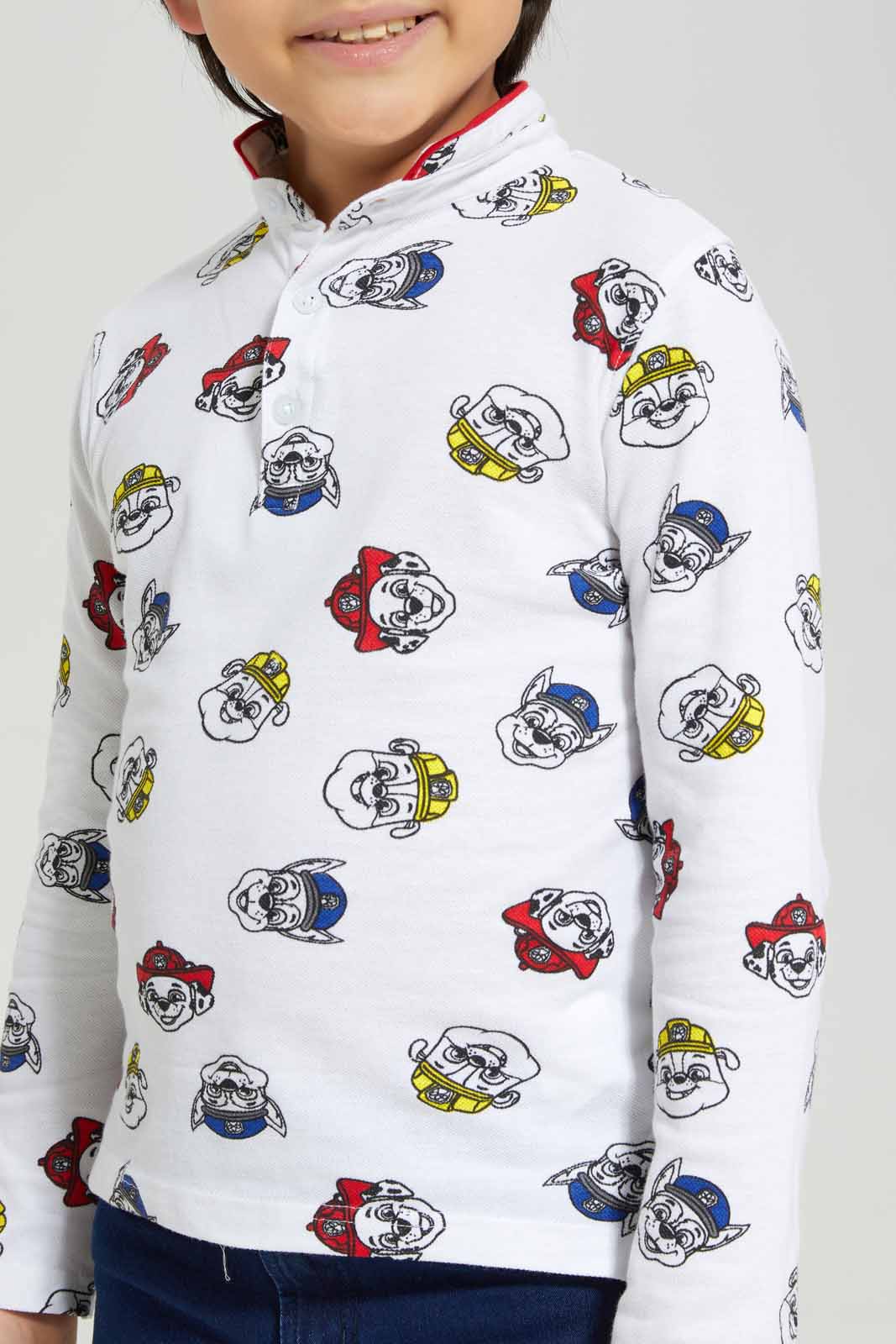 Redtag-White-Paw-Patrol-Mandarin-Collar-Long-Sleeve-Polo-BOY-Polo-T-Shirts,-Category:Polo-T-Shirts,-CHR,-Colour:White,-Deals:New-In,-Filter:Boys-(2-to-8-Yrs),-New-In-BOY-APL,-Non-Sale,-Section:Boys-(0-to-14Yrs),-TBL,-W22B-Boys-2 to 8 Years