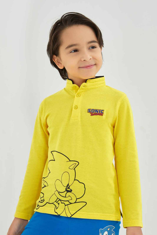 Redtag-Yellow-Sonic-Mandarin-Collar-Long-Sleeve-Polo-BOY-Polo-T-Shirts,-Category:Polo-T-Shirts,-CHR,-Colour:Yellow,-Deals:New-In,-Filter:Boys-(2-to-8-Yrs),-New-In-BOY-APL,-Non-Sale,-Section:Boys-(0-to-14Yrs),-TBL,-W22B-Boys-2 to 8 Years