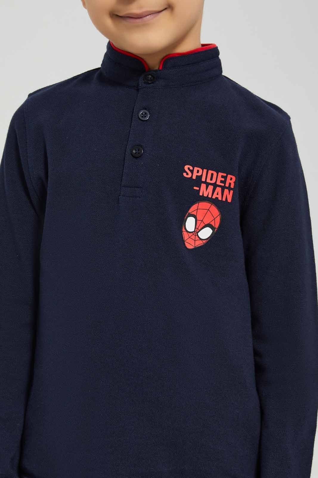 Redtag-Blue-Spideman-Mandarin-Collar-Long-Sleeve-Polo-BOY-Polo-T-Shirts,-Category:Polo-T-Shirts,-CHR,-Colour:Blue,-Deals:New-In,-Filter:Boys-(2-to-8-Yrs),-New-In-BOY-APL,-Non-Sale,-Section:Boys-(0-to-14Yrs),-TBL,-W22B-Boys-2 to 8 Years
