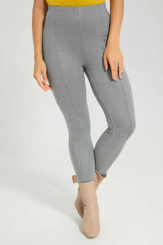Women Grey Pleated Ponte Legging