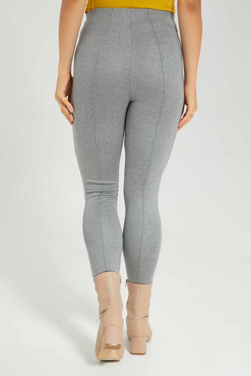 Women Grey Pleated Ponte Legging