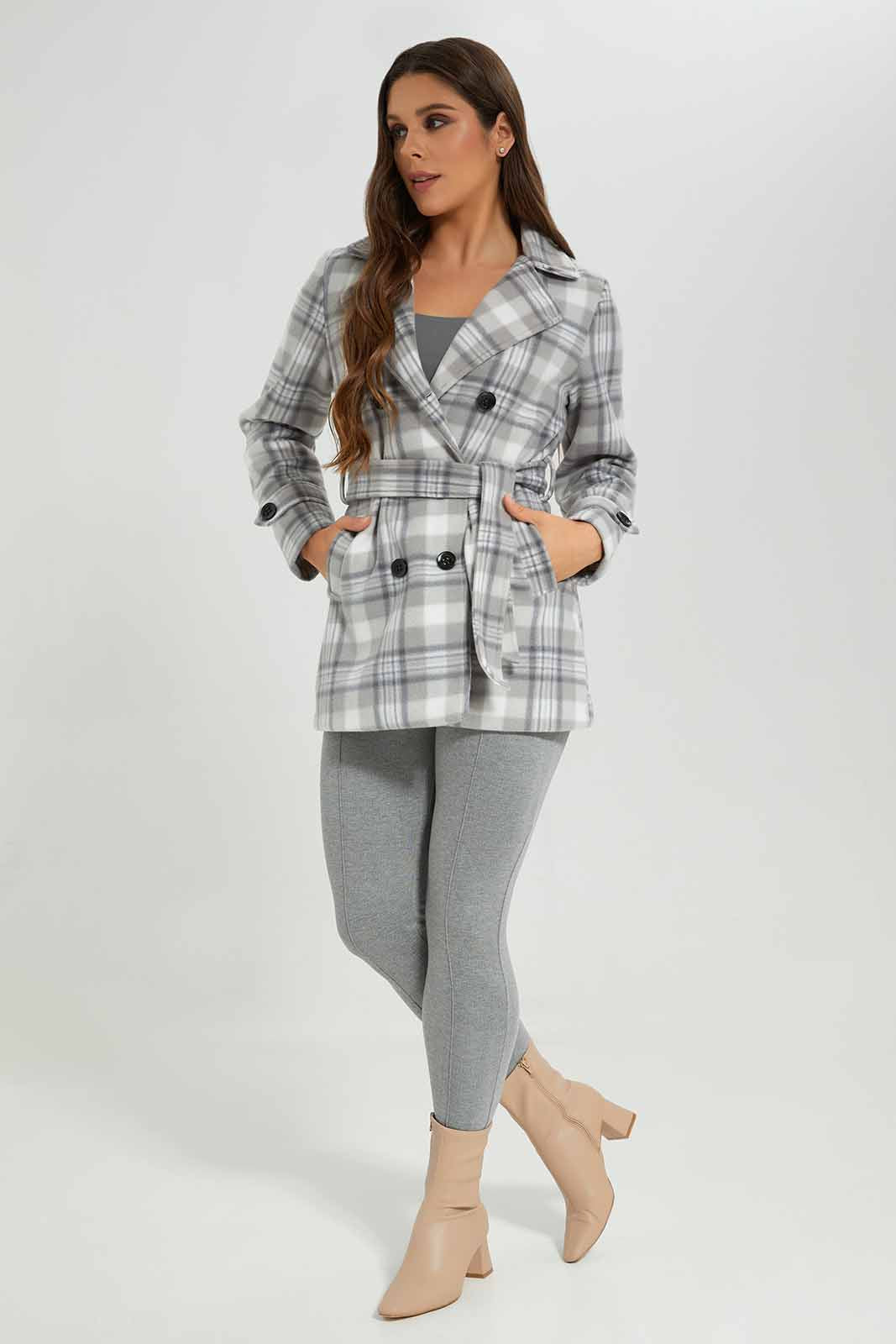 Women Grey Pleated Ponte Legging