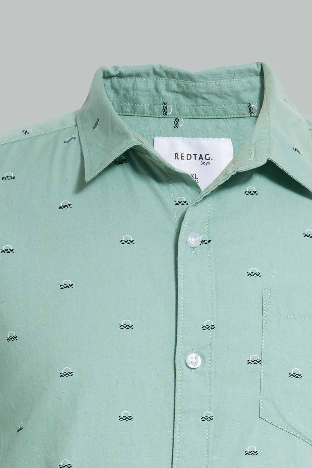 Redtag-Green-Allover-Print-Casual-Shirt-BSR-Shirts,-Category:Shirts,-Colour:Green,-Deals:New-In,-Filter:Senior-Boys-(8-to-14-Yrs),-New-In-BSR-APL,-Non-Sale,-Section:Boys-(0-to-14Yrs),-W22O-Senior-Boys-9 to 14 Years