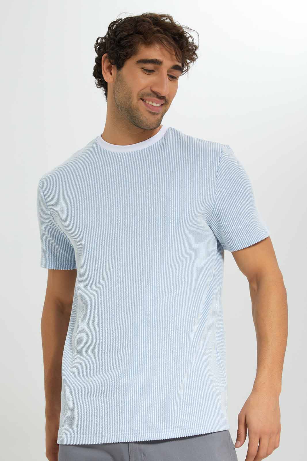 Redtag-Blue-Seersucker-T-Shirt-Category:T-Shirts,-Colour:Blue,-Deals:New-In,-Filter:Men's-Clothing,-Men-T-Shirts,-New-In-Men-APL,-Non-Sale,-Section:Men,-W22A-Men's-