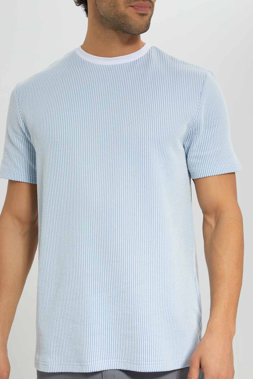 Redtag-Blue-Seersucker-T-Shirt-Category:T-Shirts,-Colour:Blue,-Deals:New-In,-Filter:Men's-Clothing,-Men-T-Shirts,-New-In-Men-APL,-Non-Sale,-Section:Men,-W22A-Men's-