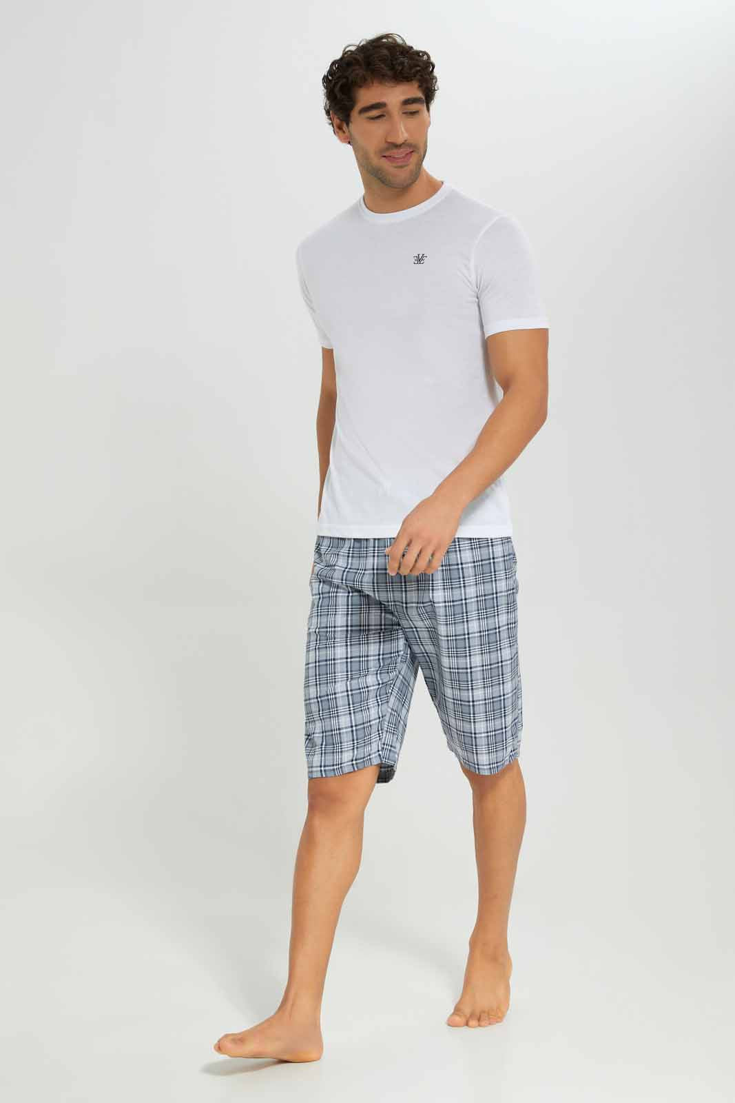 Redtag-White-Pyjama-Set-With-Check-Shorts-Category:Pyjama-Sets,-Colour:White,-Deals:New-In,-Filter:Men's-Clothing,-Men-Pyjama-Sets,-New-In-Men-APL,-Non-Sale,-Section:Men,-W22A-Men's-