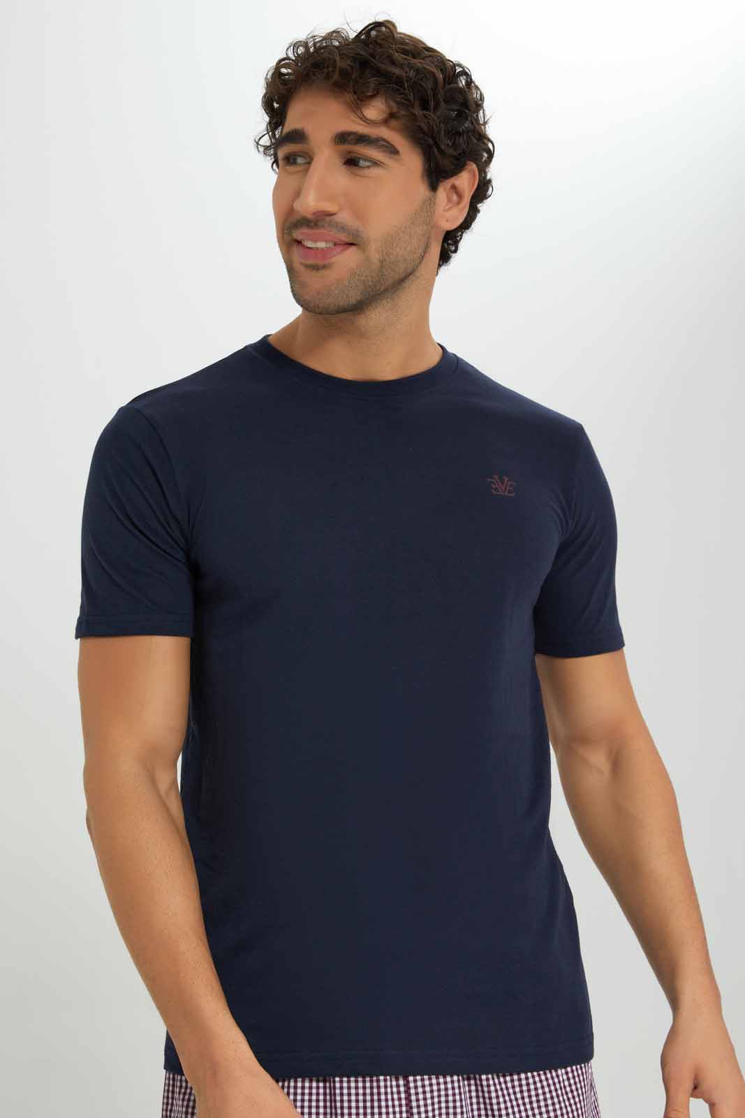 Redtag-Navy-Pyjama-Set-With-Check-Shorts-Category:Pyjama-Sets,-Colour:Navy,-Deals:New-In,-Filter:Men's-Clothing,-Men-Pyjama-Sets,-New-In-Men-APL,-Non-Sale,-Section:Men,-W22A-Men's-