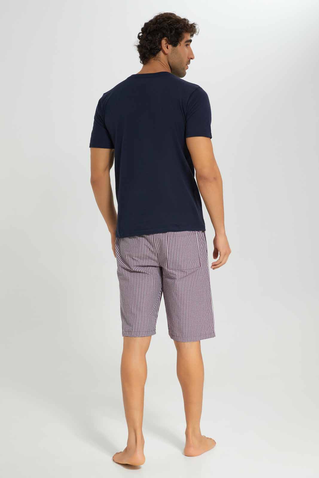 Redtag-Navy-Pyjama-Set-With-Check-Shorts-Category:Pyjama-Sets,-Colour:Navy,-Deals:New-In,-Filter:Men's-Clothing,-Men-Pyjama-Sets,-New-In-Men-APL,-Non-Sale,-Section:Men,-W22A-Men's-
