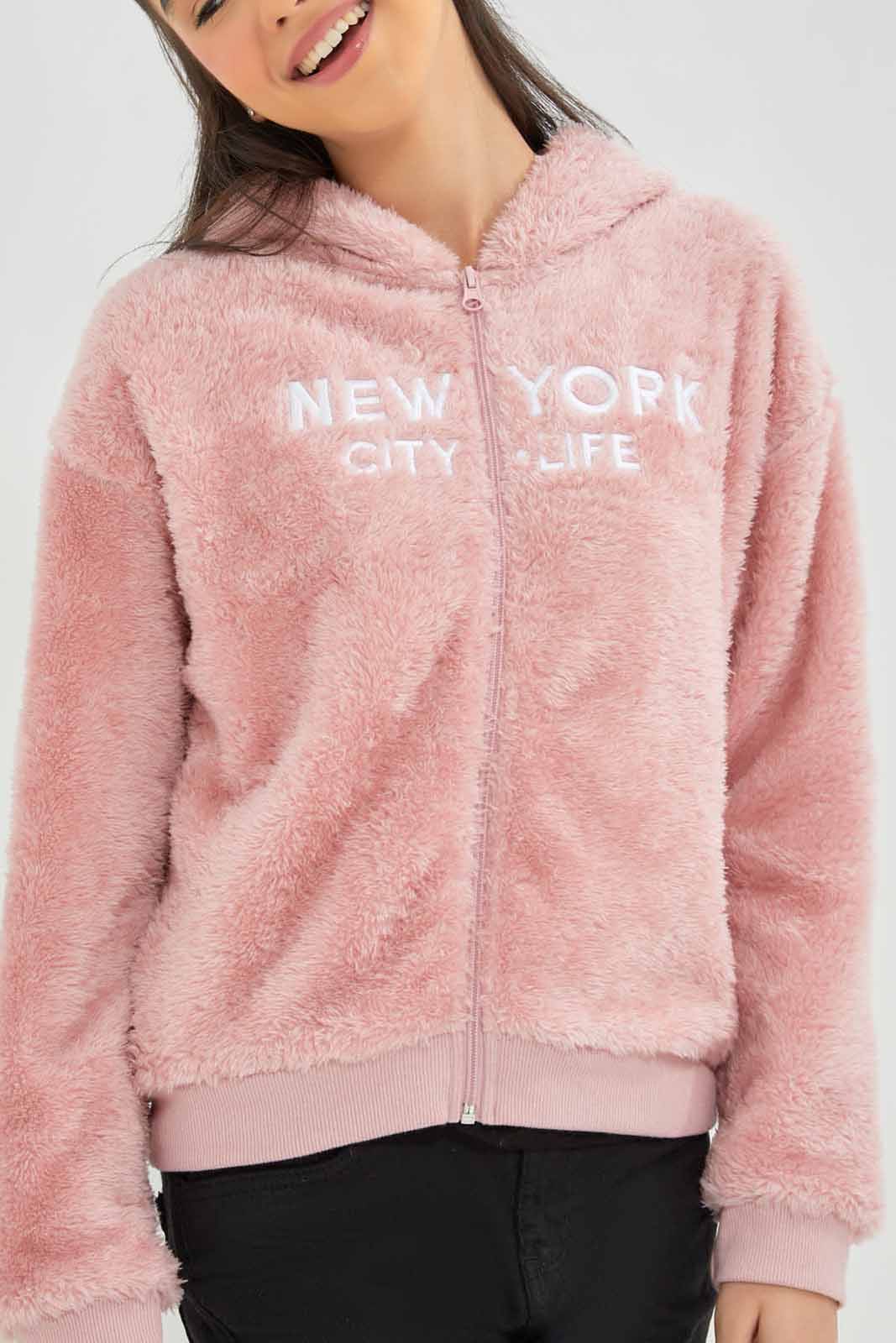 Redtag-Pink-Fur-Hoody-With-Zip-Category:Sweatshirts,-Colour:Apricot,-Deals:New-In,-EHW,-Filter:Senior-Girls-(8-to-14-Yrs),-GSR-Sweatshirts,-New-In-GSR-APL,-Non-Sale,-Section:Girls-(0-to-14Yrs),-W22B-Senior-Girls-9 to 14 Years