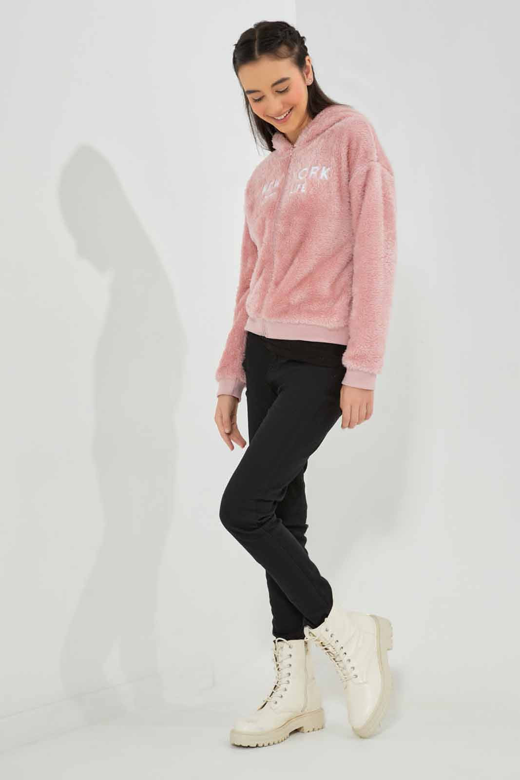 Redtag-Pink-Fur-Hoody-With-Zip-Category:Sweatshirts,-Colour:Apricot,-Deals:New-In,-EHW,-Filter:Senior-Girls-(8-to-14-Yrs),-GSR-Sweatshirts,-New-In-GSR-APL,-Non-Sale,-Section:Girls-(0-to-14Yrs),-W22B-Senior-Girls-9 to 14 Years