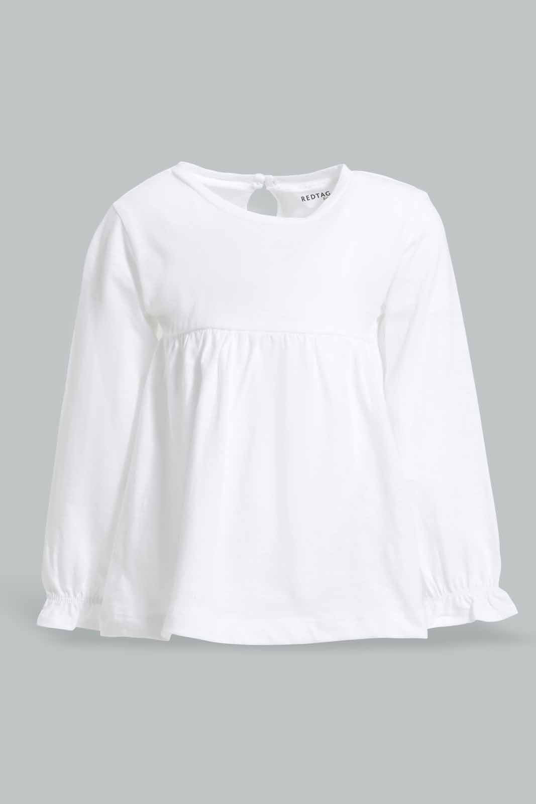 Redtag-White-Solid-Slub-Bloue-Category:T-Shirts,-Colour:White,-Deals:New-In,-Filter:Infant-Girls-(3-to-24-Mths),-ING-T-Shirts,-New-In-ING-APL,-Non-Sale,-Section:Girls-(0-to-14Yrs),-W22A-Infant-Girls-3 to 24 Months