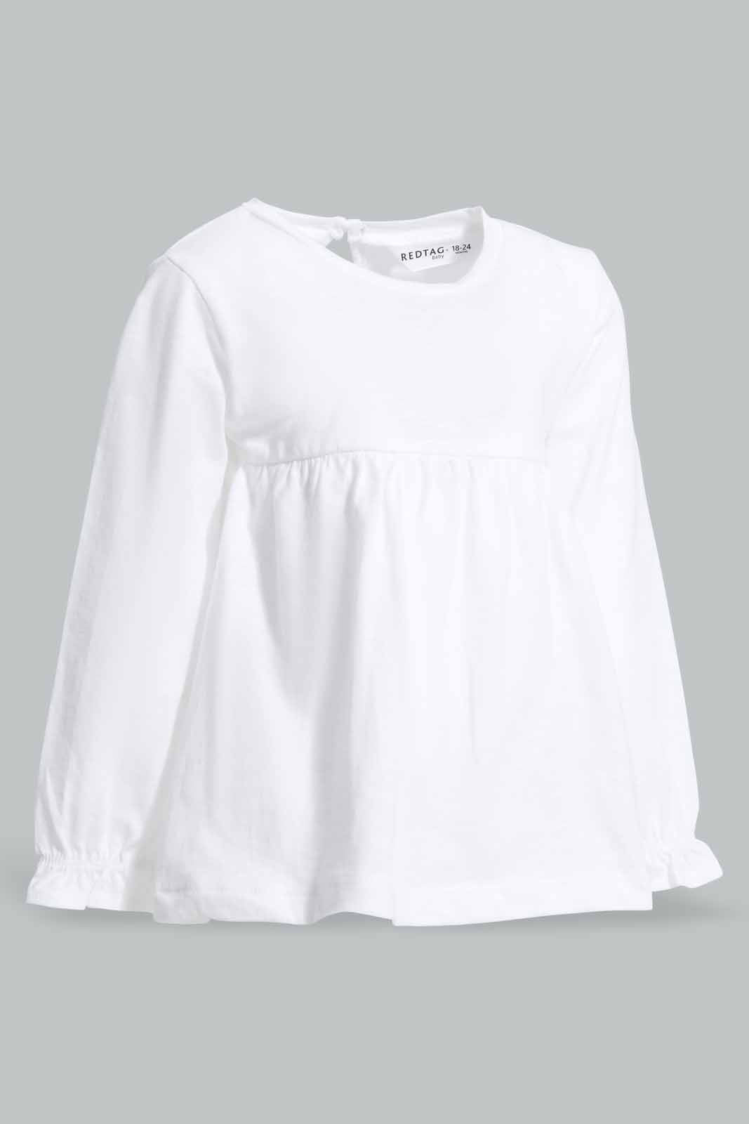 Redtag-White-Solid-Slub-Bloue-Category:T-Shirts,-Colour:White,-Deals:New-In,-Filter:Infant-Girls-(3-to-24-Mths),-ING-T-Shirts,-New-In-ING-APL,-Non-Sale,-Section:Girls-(0-to-14Yrs),-W22A-Infant-Girls-3 to 24 Months