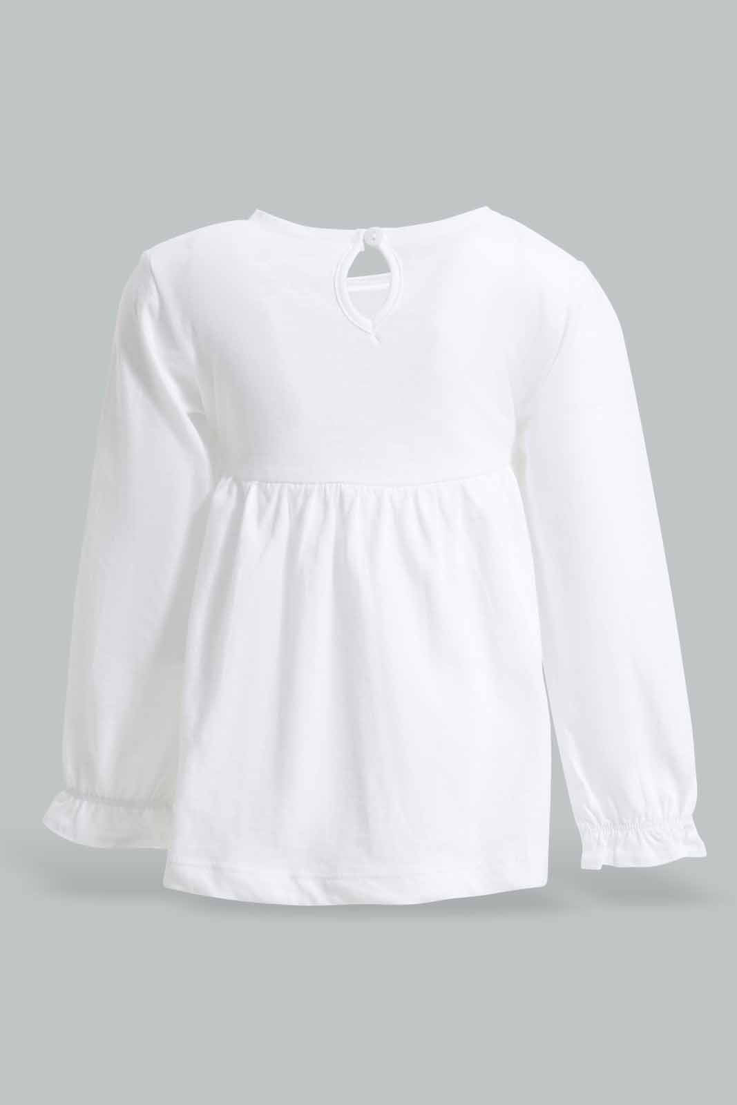 Redtag-White-Solid-Slub-Bloue-Category:T-Shirts,-Colour:White,-Deals:New-In,-Filter:Infant-Girls-(3-to-24-Mths),-ING-T-Shirts,-New-In-ING-APL,-Non-Sale,-Section:Girls-(0-to-14Yrs),-W22A-Infant-Girls-3 to 24 Months
