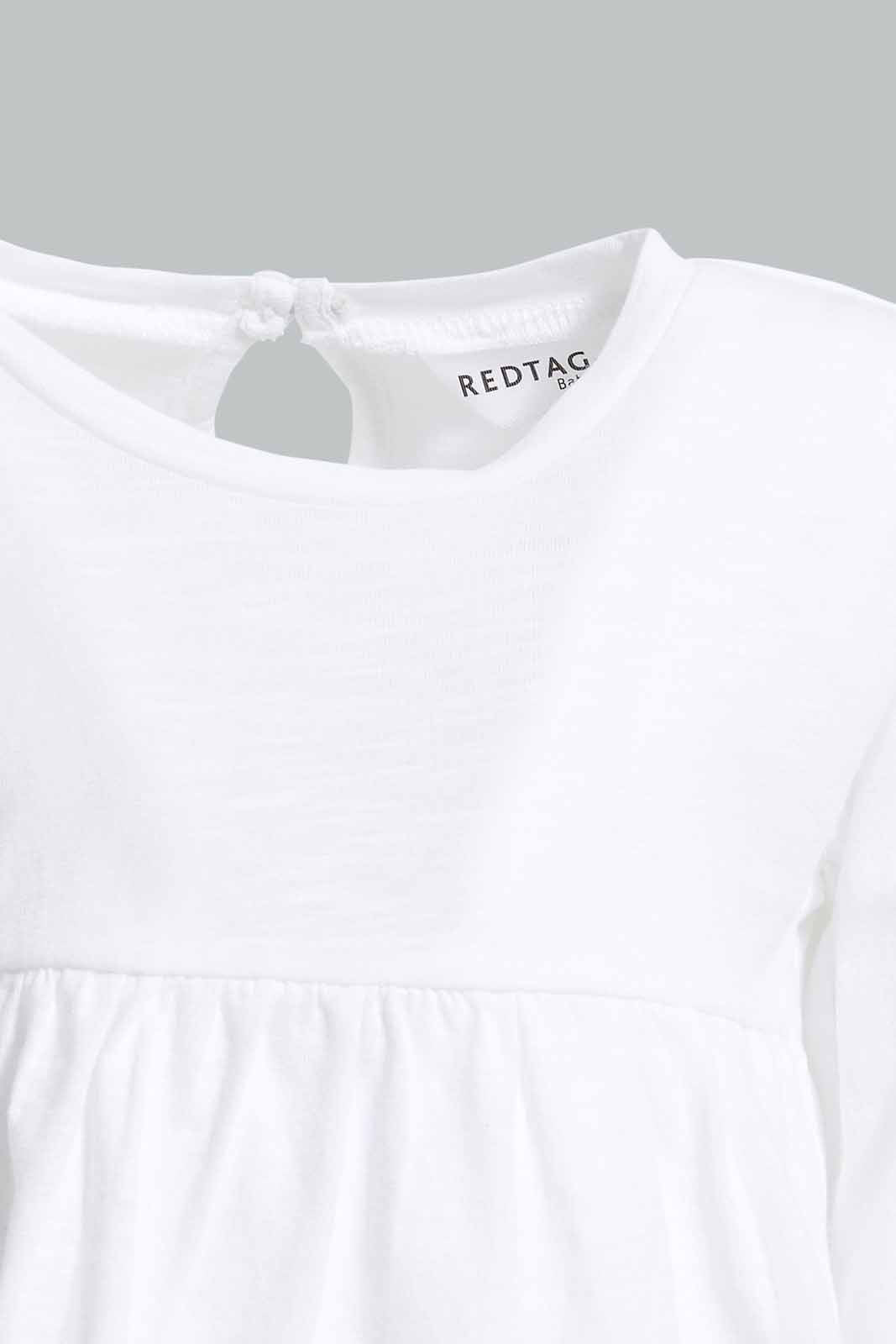 Redtag-White-Solid-Slub-Bloue-Category:T-Shirts,-Colour:White,-Deals:New-In,-Filter:Infant-Girls-(3-to-24-Mths),-ING-T-Shirts,-New-In-ING-APL,-Non-Sale,-Section:Girls-(0-to-14Yrs),-W22A-Infant-Girls-3 to 24 Months
