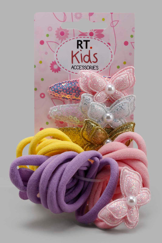 Girls Assorted Hair Clip And Scrunchies Set (17 Piece)