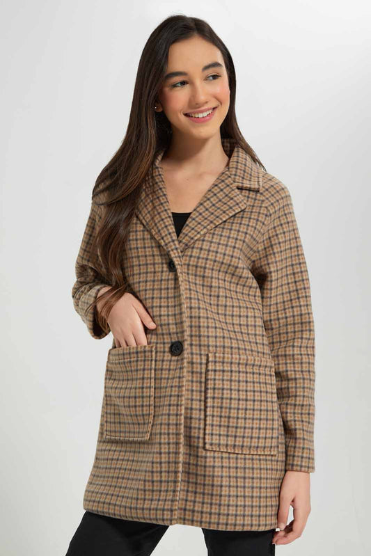Redtag-Black/-Brown-Plaid-Melton-Category:Jackets,-Colour:Assorted,-Deals:New-In,-EHW,-Filter:Senior-Girls-(8-to-14-Yrs),-GSR-Jackets,-New-In-GSR-APL,-Non-Sale,-Section:Girls-(0-to-14Yrs),-W22B-Senior-Girls-9 to 14 Years
