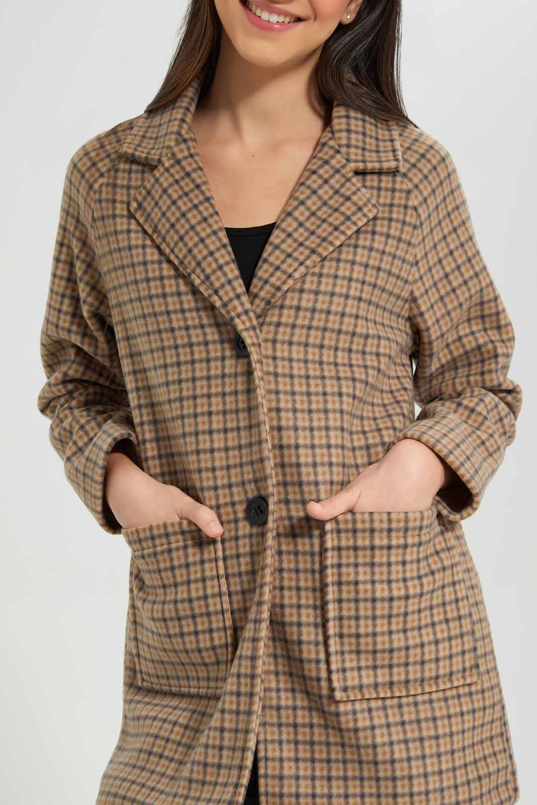 Redtag-Black/-Brown-Plaid-Melton-Category:Jackets,-Colour:Assorted,-Deals:New-In,-EHW,-Filter:Senior-Girls-(8-to-14-Yrs),-GSR-Jackets,-New-In-GSR-APL,-Non-Sale,-Section:Girls-(0-to-14Yrs),-W22B-Senior-Girls-9 to 14 Years
