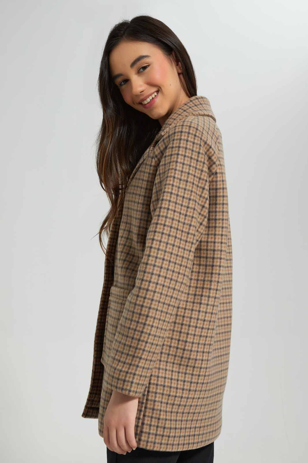 Redtag-Black/-Brown-Plaid-Melton-Category:Jackets,-Colour:Assorted,-Deals:New-In,-EHW,-Filter:Senior-Girls-(8-to-14-Yrs),-GSR-Jackets,-New-In-GSR-APL,-Non-Sale,-Section:Girls-(0-to-14Yrs),-W22B-Senior-Girls-9 to 14 Years