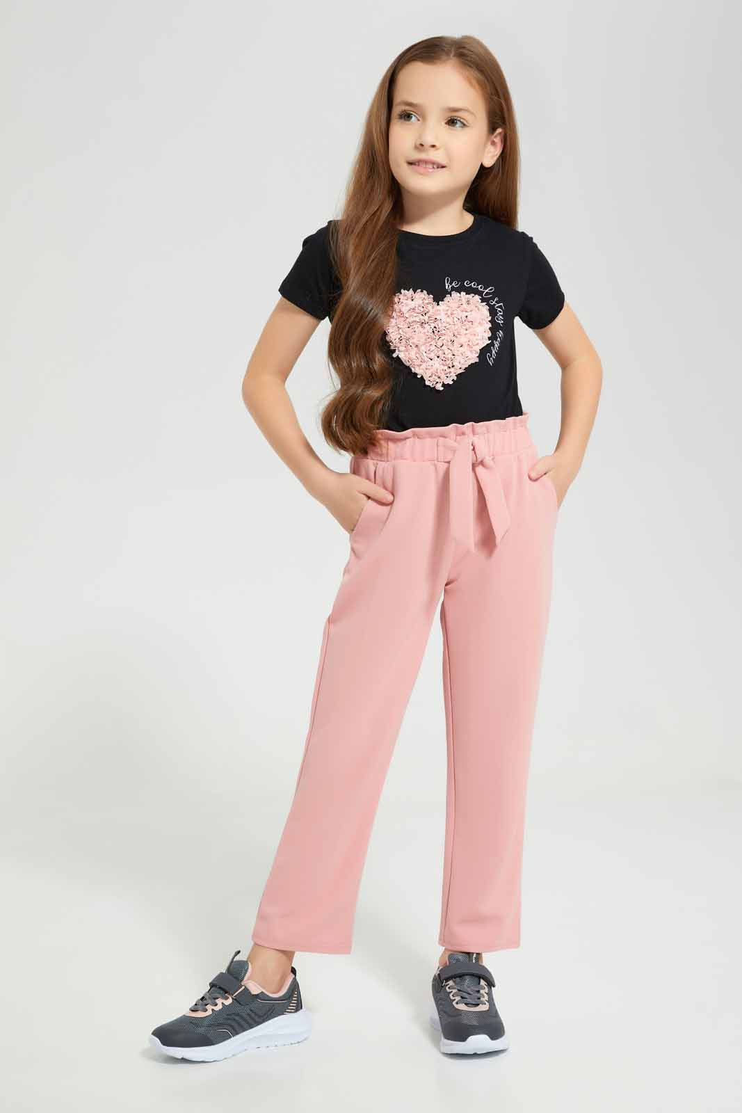 Redtag-Pale-Pink-Trouser-With-Belt-Category:Trousers,-Colour:Apricot,-Deals:New-In,-Filter:Girls-(2-to-8-Yrs),-GIR-Trousers,-New-In-GIR-APL,-Non-Sale,-Section:Girls-(0-to-14Yrs),-W22A-Girls-2 to 8 Years