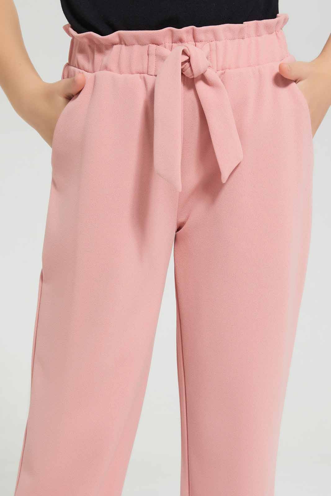 Redtag-Pale-Pink-Trouser-With-Belt-Category:Trousers,-Colour:Apricot,-Deals:New-In,-Filter:Girls-(2-to-8-Yrs),-GIR-Trousers,-New-In-GIR-APL,-Non-Sale,-Section:Girls-(0-to-14Yrs),-W22A-Girls-2 to 8 Years