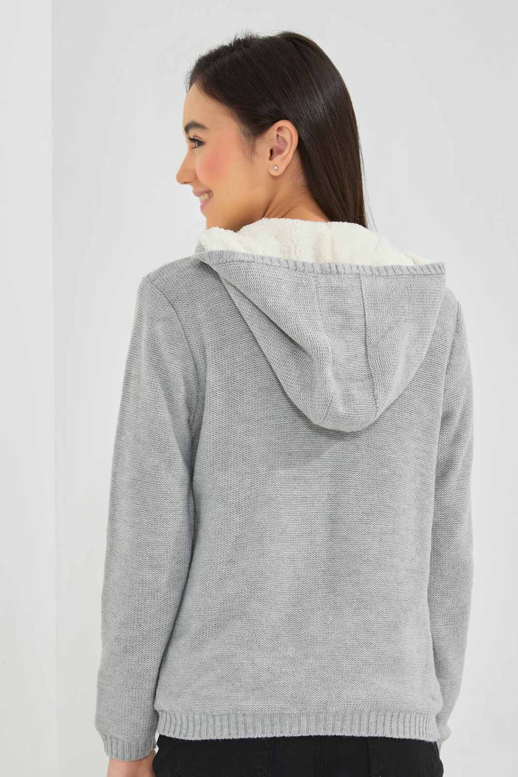 Redtag-Grey-Melange-Zipper-Front-With-Sherpa-Lining-Category:Cardigans,-Colour:Grey,-Deals:New-In,-EHW,-Filter:Senior-Girls-(8-to-14-Yrs),-GSR-Cardigans,-New-In-GSR-APL,-Non-Sale,-Section:Girls-(0-to-14Yrs),-W22B-Senior-Girls-9 to 14 Years