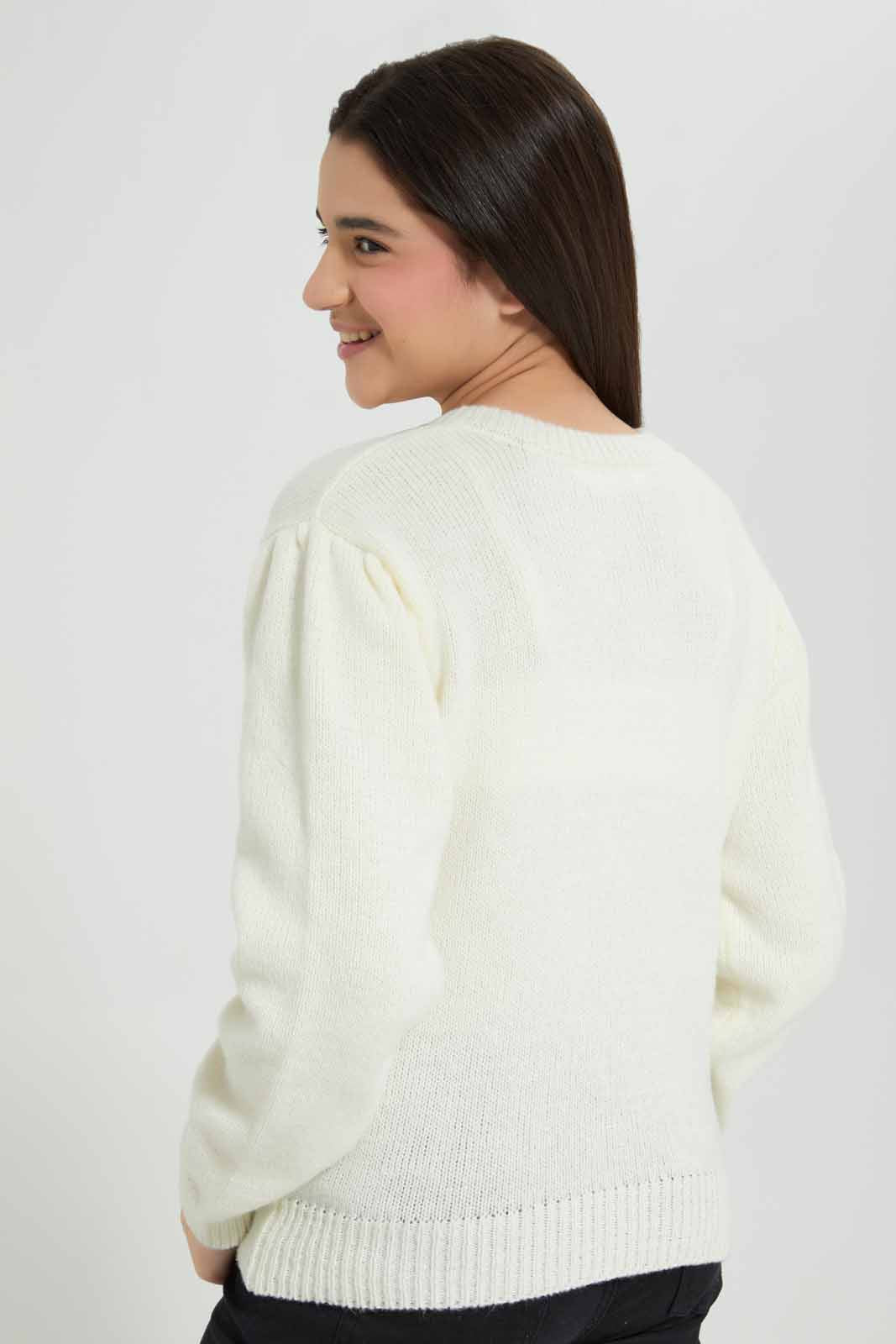 Redtag-Cream-Button-Front-Cardigan-Category:Cardigans,-Colour:White,-Deals:New-In,-EHW,-Filter:Senior-Girls-(8-to-14-Yrs),-GSR-Cardigans,-New-In-GSR-APL,-Non-Sale,-Section:Girls-(0-to-14Yrs),-W22B-Senior-Girls-9 to 14 Years