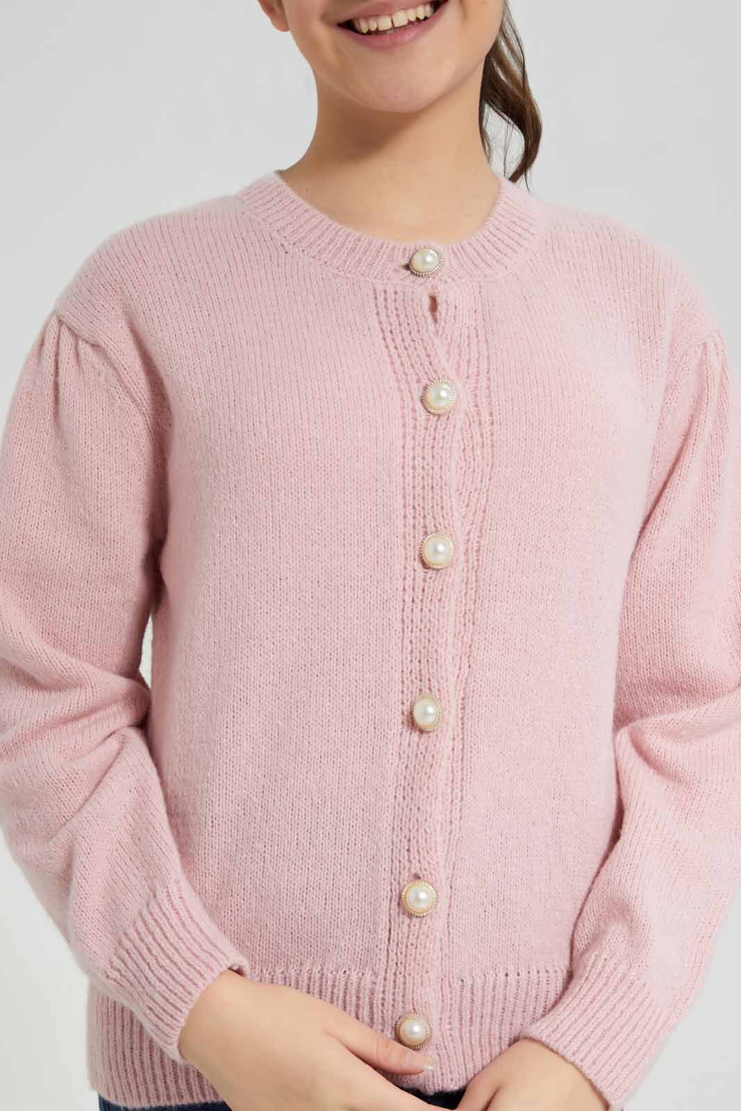 Redtag-Pink-Button-Front-Cardigan-Category:Cardigans,-Colour:Apricot,-Deals:New-In,-EHW,-Filter:Senior-Girls-(8-to-14-Yrs),-GSR-Cardigans,-New-In-GSR-APL,-Non-Sale,-Section:Girls-(0-to-14Yrs),-W22B-Senior-Girls-9 to 14 Years