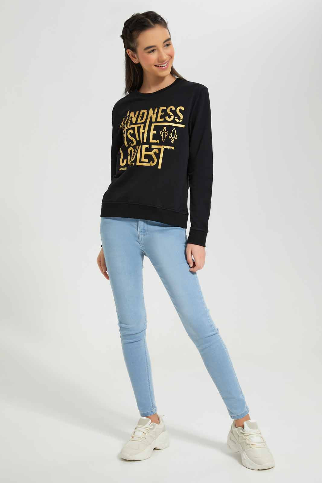 Redtag-Black-Besic-Sweatshirt-Category:Sweatshirts,-Colour:Black,-Deals:New-In,-Filter:Senior-Girls-(8-to-14-Yrs),-GSR-Sweatshirts,-New-In-GSR-APL,-Non-Sale,-Section:Girls-(0-to-14Yrs),-TBL,-W22B-Senior-Girls-9 to 14 Years